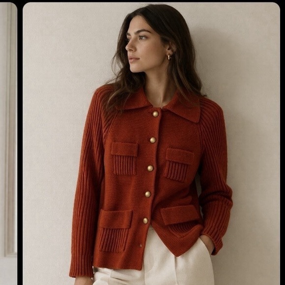 Montgomery Ward Sweaters - Vintage 70s Long Cardigan Sweater Jacket Sz M Burt Orange Mod MCM Luxury Quiet